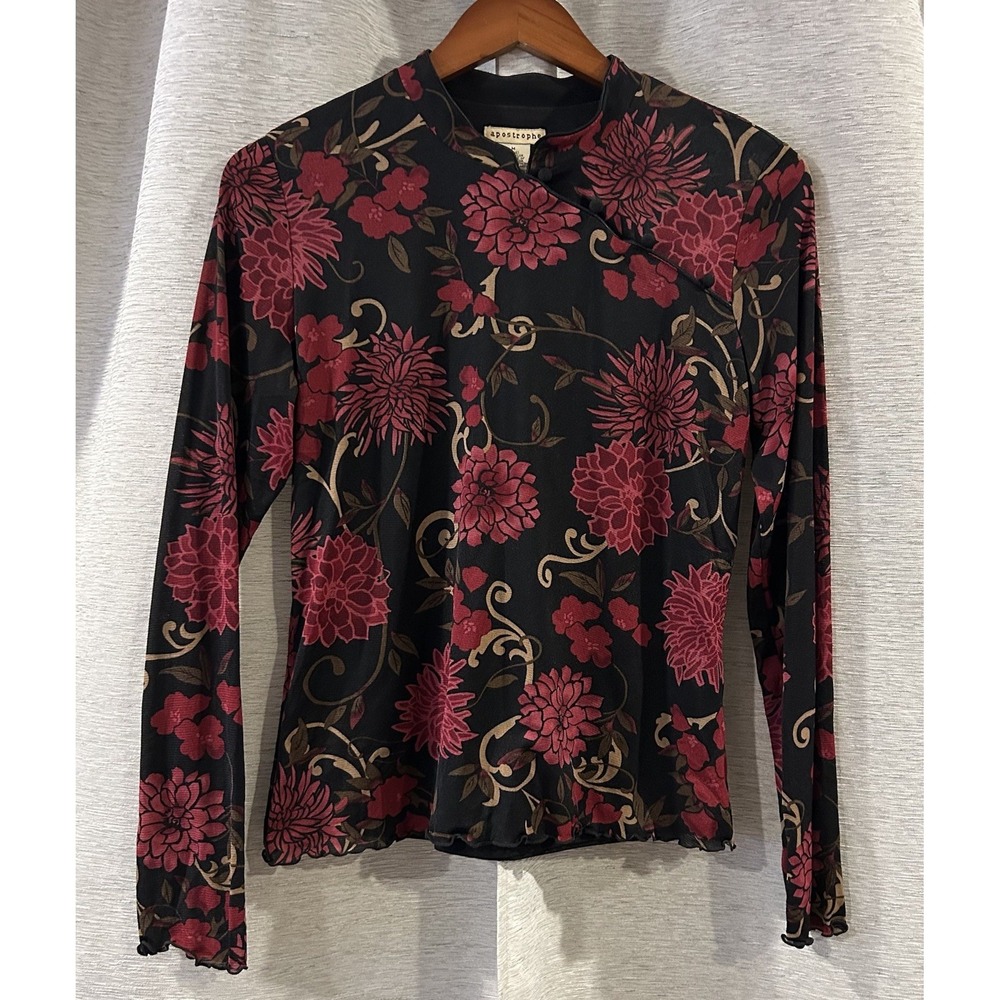 Vintage Y2K Womens Medium Sheer Nylon Sleeve Floral Shirt Top Fairy Whimsigoth‎